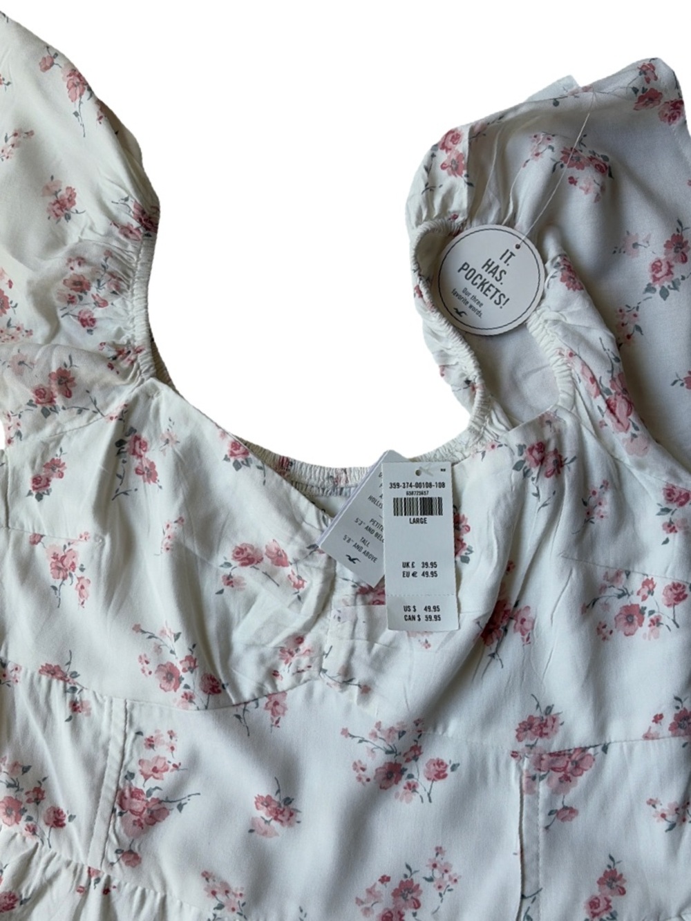 Floral Ruffle Sleeve Sun Dress - White with Pink Blossoms - Picture 3 of 4